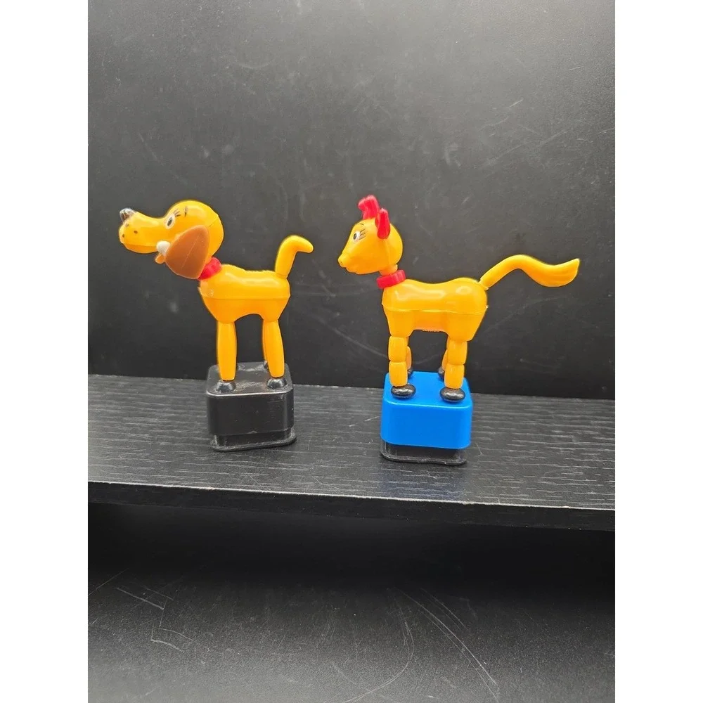 Yellow Cow And Dog With A Bone  Plastic Push Button Puppet Made in China